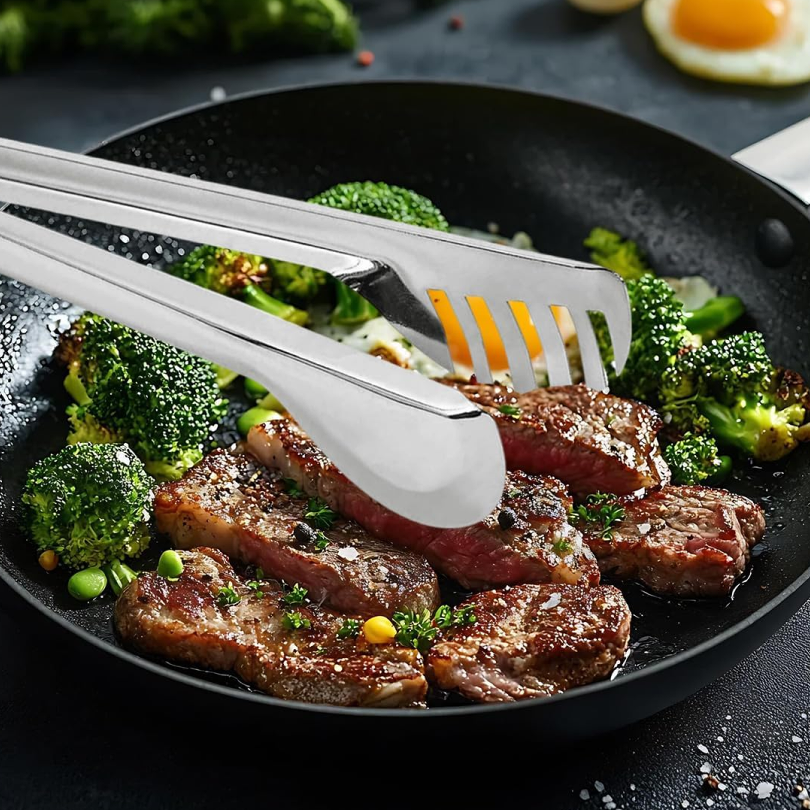 Serving pasta with durable stainless steel tong