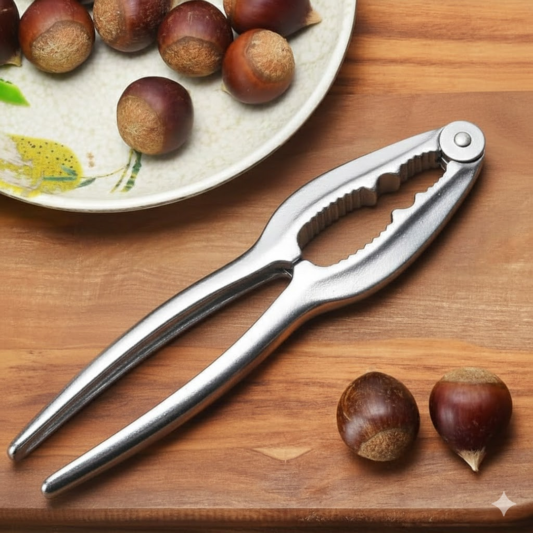 Ergonomic handle of the stainless steel walnut cracker for comfortable grip.