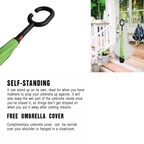 Compact kids umbrella with ergonomic C-handle, ideal for travel.
