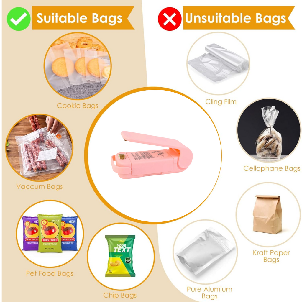 Mini Plastic Bag Sealer held in hand to show its small, portable size.