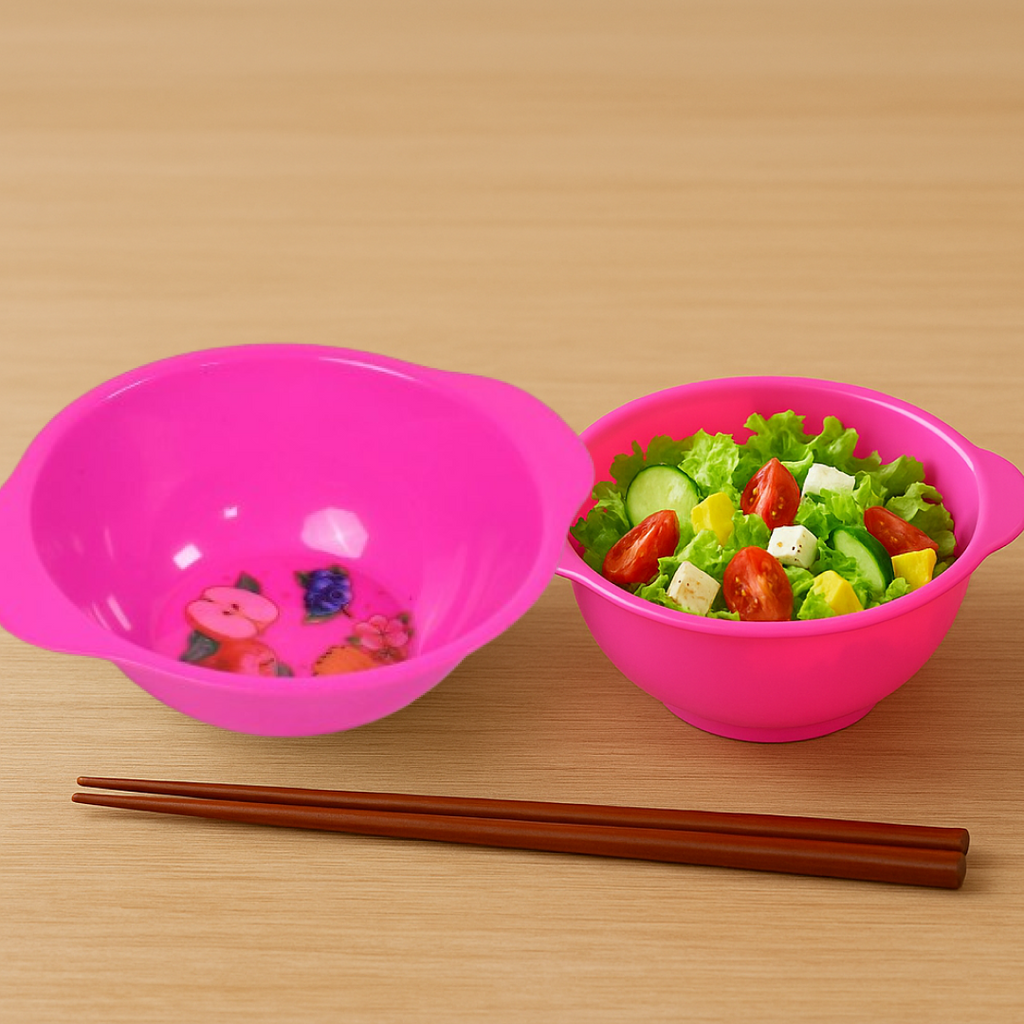 Versatile snack bowls holding fresh fruits and dry snacks.
