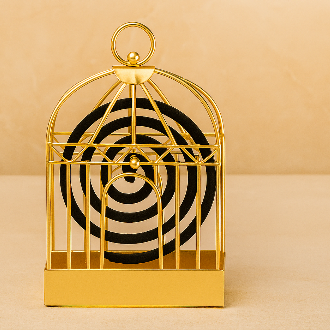 Side view highlighting the craftsmanship of the ornamental mosquito coil holder.