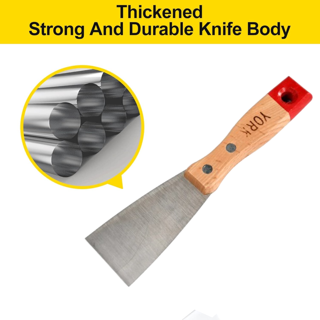 Front view of a Putty Knife Set with soft rubber handles.