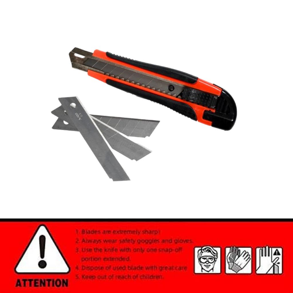 Detail view of the auto-lock mechanism on the heavy duty cutter knife.