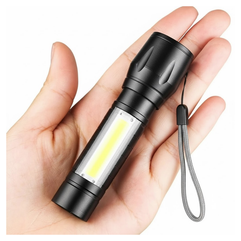 Rechargeable LED Flashlight from Indo Glow, showcasing its compact design.