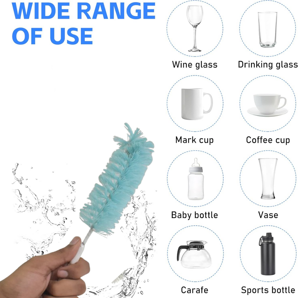 Flexible crystal handle of the bottle cleaning brush shown, offering comfortable grip.