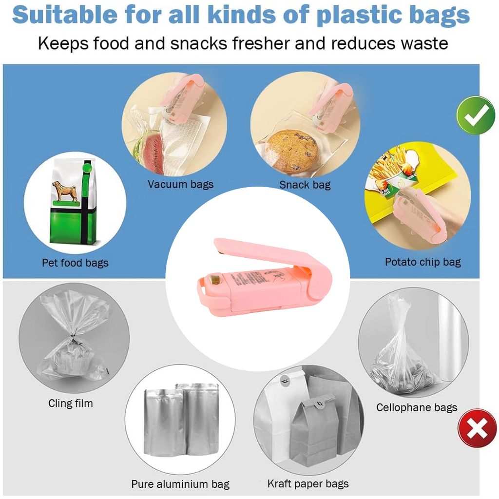 Close-up of the Mini Plastic Bag Sealer's heating element and battery compartment.