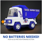Graphic showcasing the durable plastic construction of the kids' toy truck.