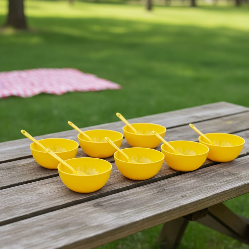 Graphic detailing the high-quality, food-grade plastic material of the CookAura soup bowls.