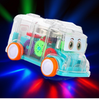 Diagram showing technical specifications and dimensions of the gear bus toy.