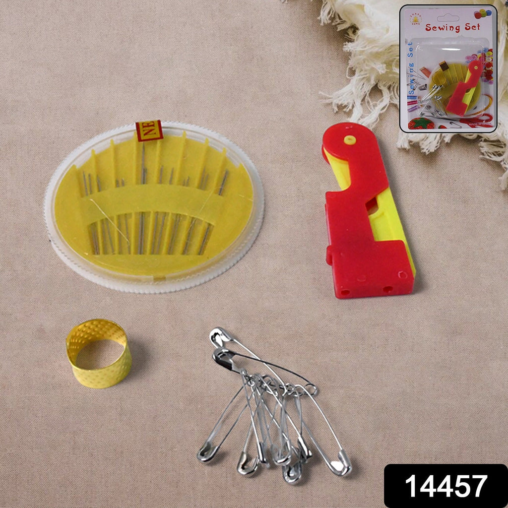 Compact tailoring sewing kit with needle threader and scissors for easy stitching tasks