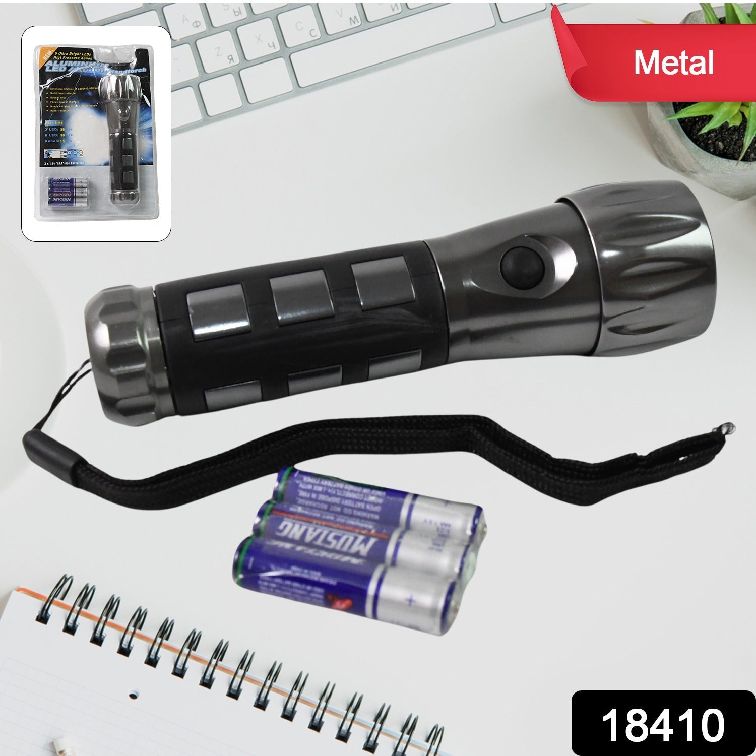 Bright LED illumination from the durable aluminium torch.