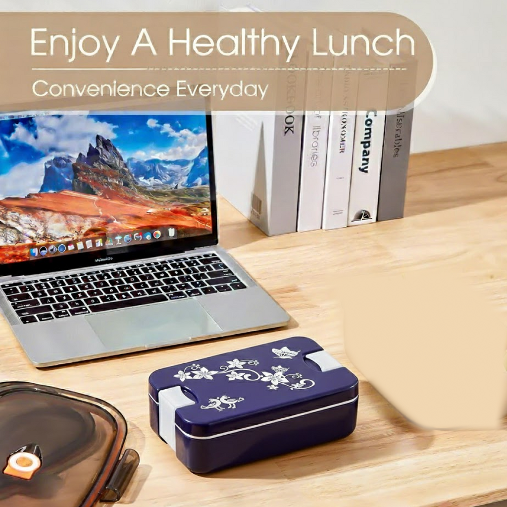 Open lunch box filled with a balanced meal, demonstrating its capacity for fresh food.