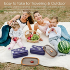 The included reusable spoon neatly tucked into the lid of the compact lunchbox.