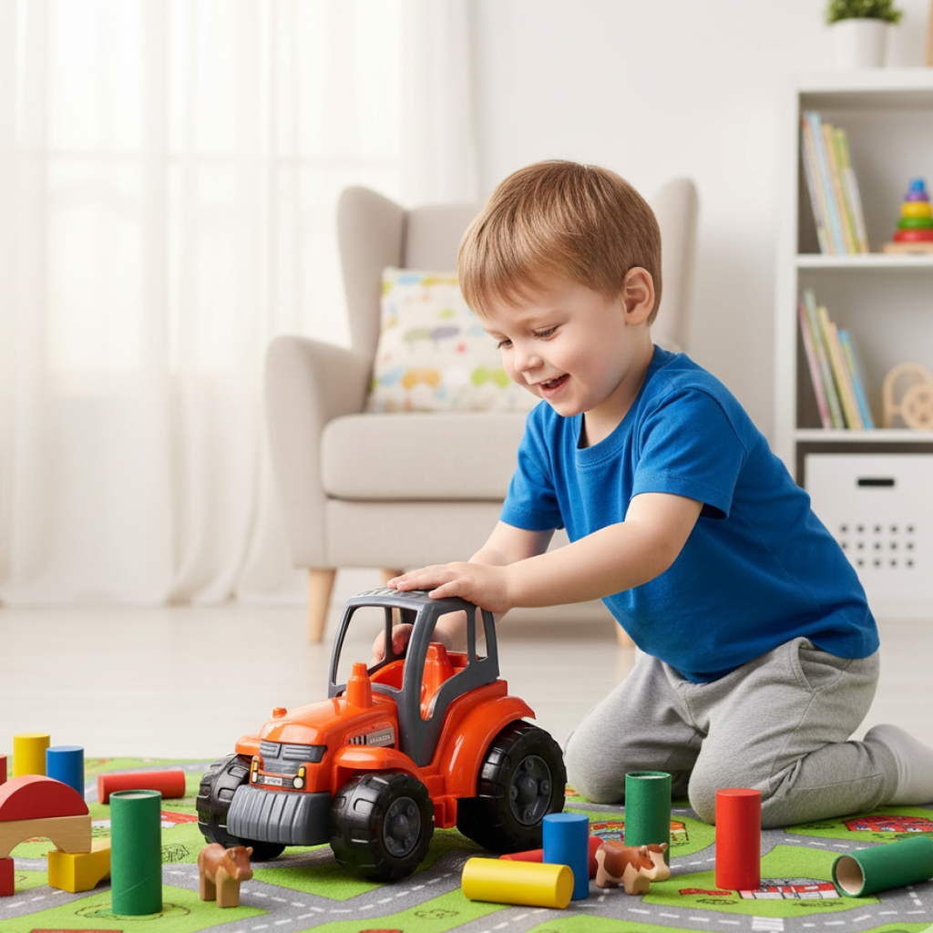 Funwoods branded friction powered tractor toy for children’s playtime