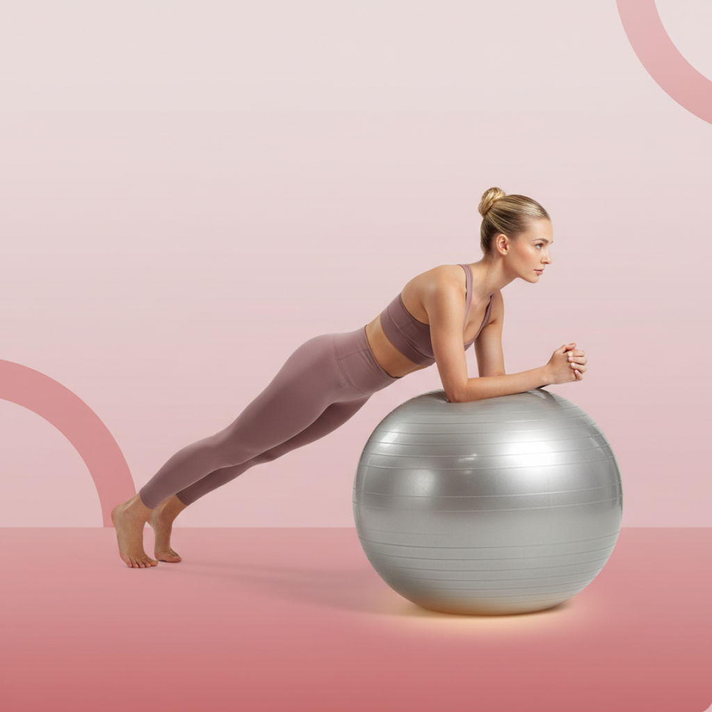 75CM deflated stability gym ball beside foot pump ready for inflation