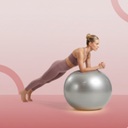 75CM deflated stability gym ball beside foot pump ready for inflation