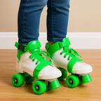 A pair of vibrant kids roller skates displayed on a clean background.