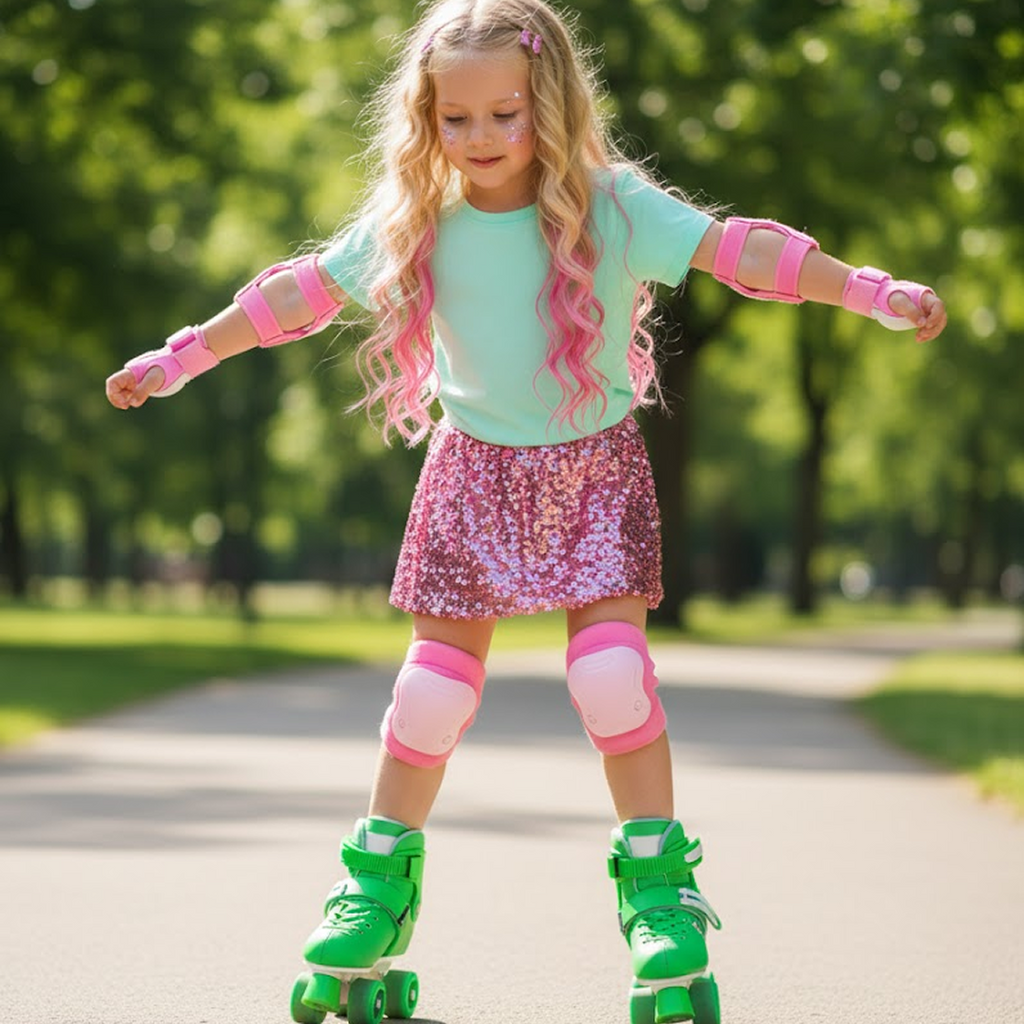 Detail of the smooth-rolling wheels on the kids' adjustable roller skates.