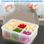 Assortment of colorful fridge storage containers showcasing different sizes and lids.