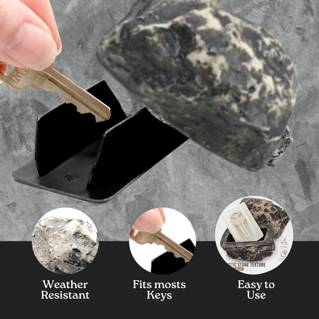 Spare key securely stored within the hidden compartment of the rock key hider.
