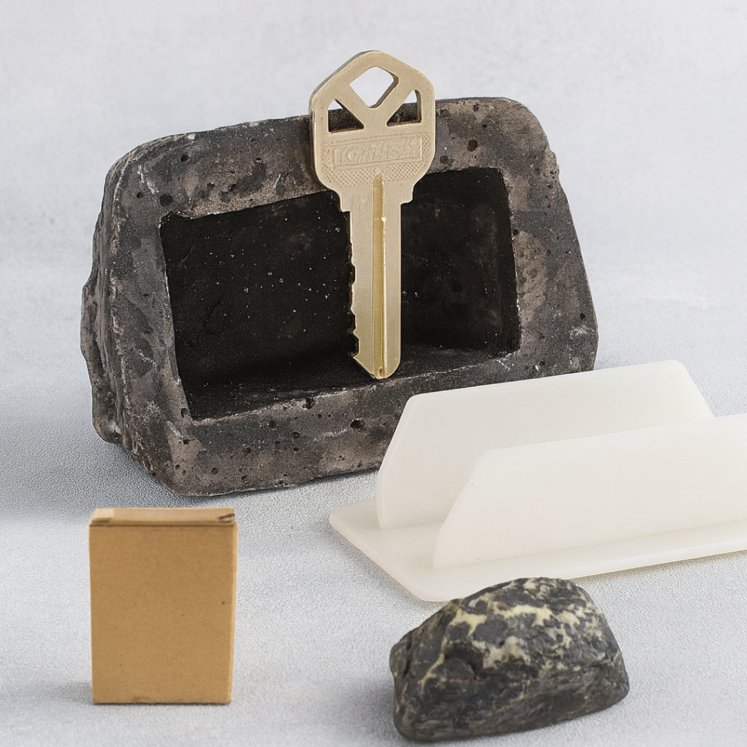 Exterior view highlighting the realistic detail of the fake rock key hider.