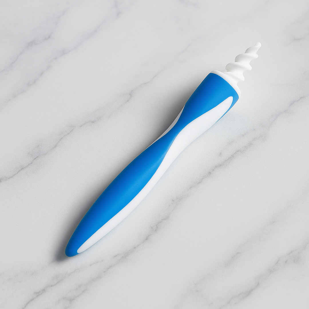 Product packaging of the silicone earwax remover with key usage instructions.