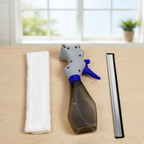 Illustration demonstrating the easy spray function of the window cleaning brush.