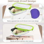 Compact stainless steel lunch pack easily fitting into a school bag.