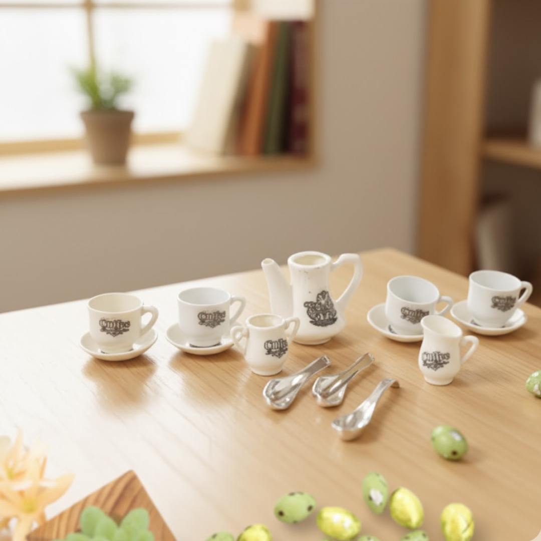 Plastic miniature coffee pot and sugar bowl from the kids' kitchen set.