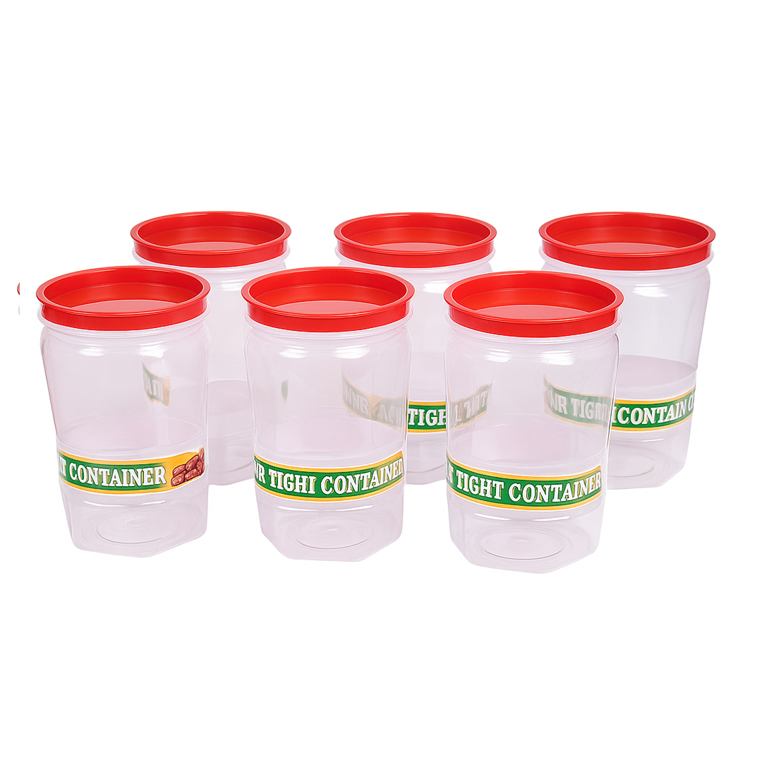 A stack of round clear plastic containers showing their modular design.