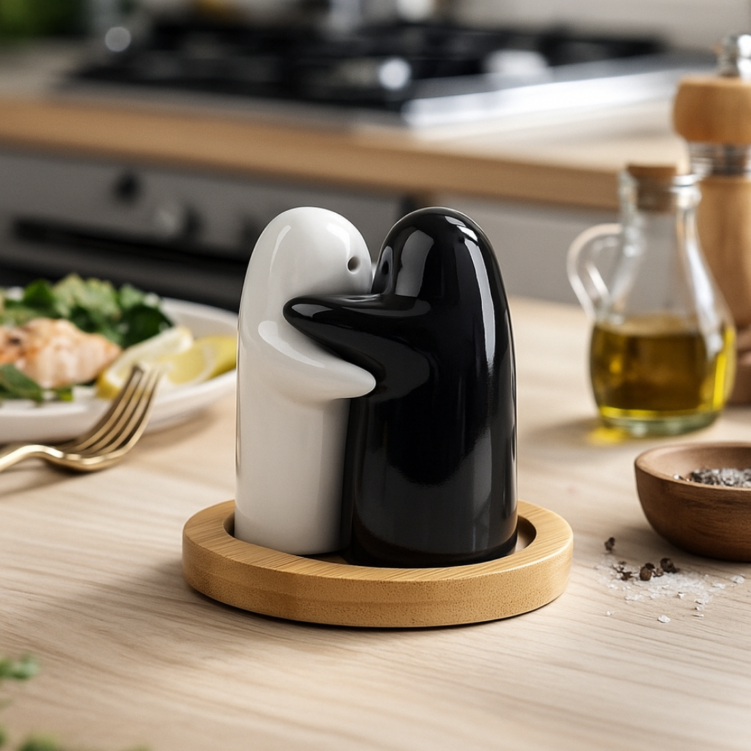 Ceramic salt and pepper shakers packed in clear gift box