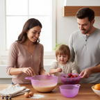 Top view of stackable mix and measure bowls nesting inside each other
