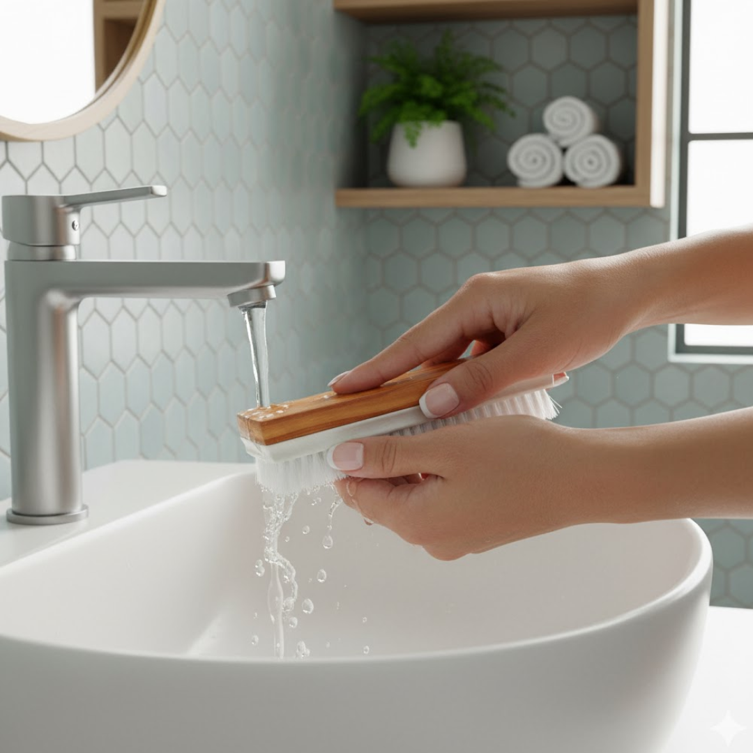 Veepee cleaning brush with anti-slip wooden handle and durable nylon bristles