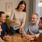 Supermom ribbed plastic glasses filled with water and juice