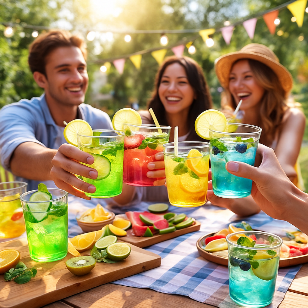 Six mojito glasses neatly arranged for party serving