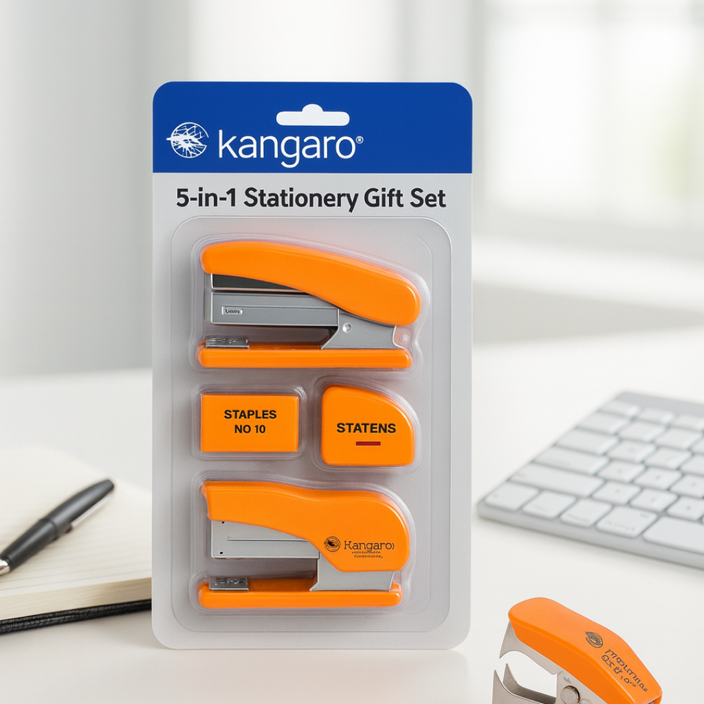 Tape dispenser included in Kangaro 5-in-1 office stationery set
