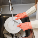 Non-slip palm detail of medium reusable household cleaning gloves