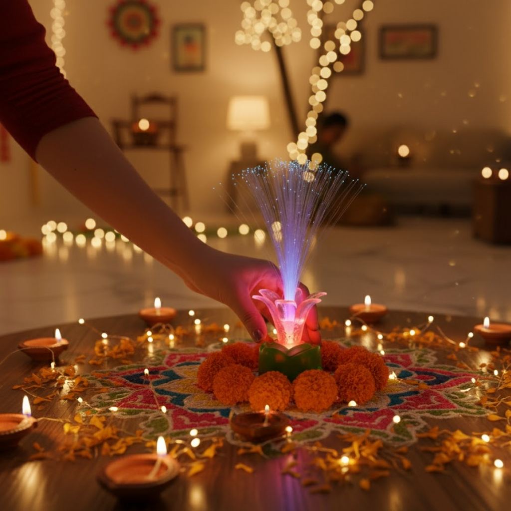 Dynamic color-changing LED candlelight creating a cheerful ambiance.