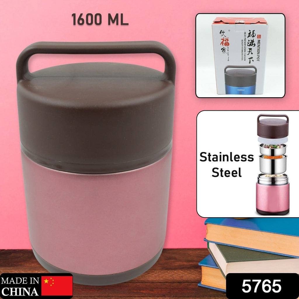 Components of the stainless steel thermos food jar, showing the main container, inner lid, and outer lid.