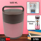Components of the stainless steel thermos food jar, showing the main container, inner lid, and outer lid.