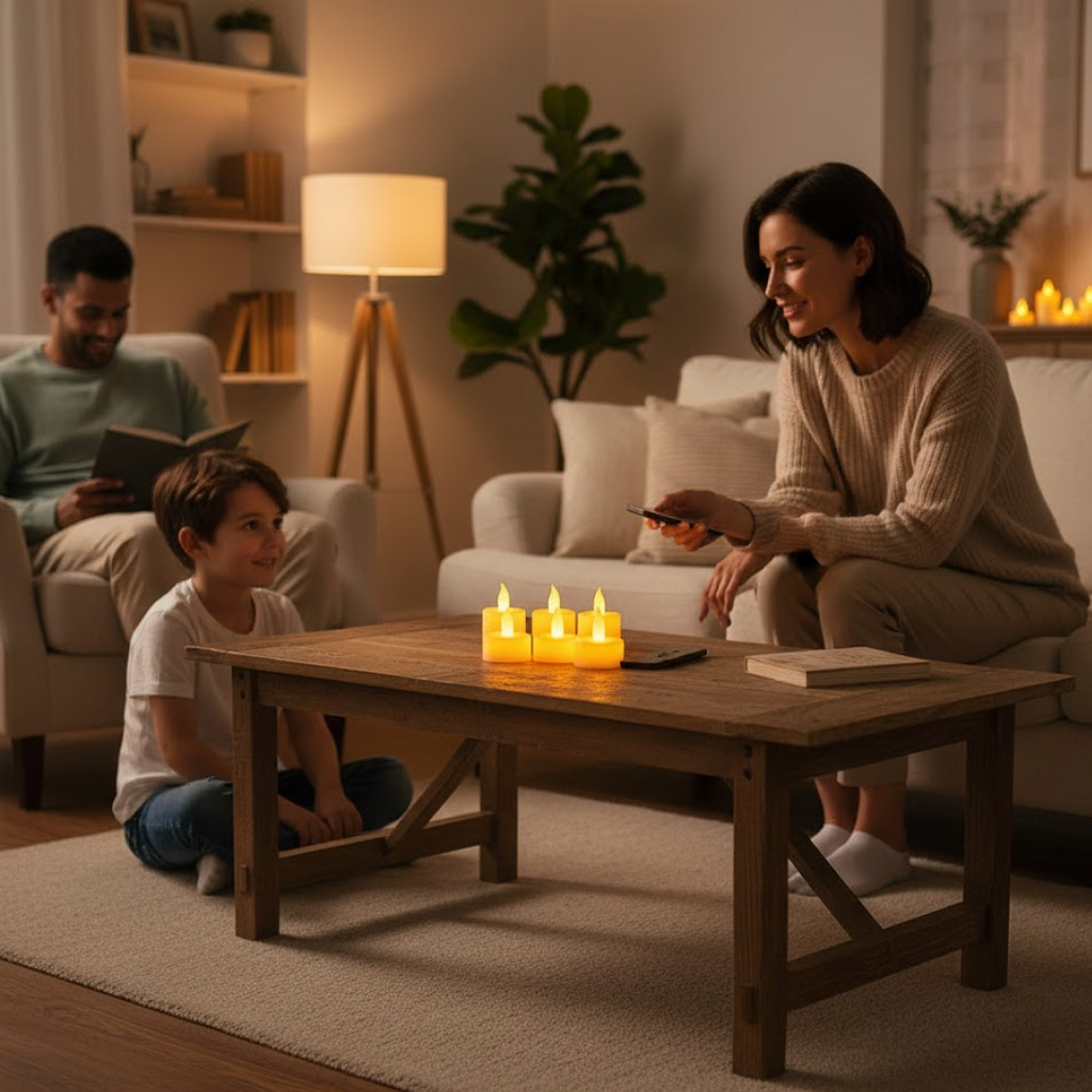 Group shot of decorative LED flameless candle set creating cozy atmosphere