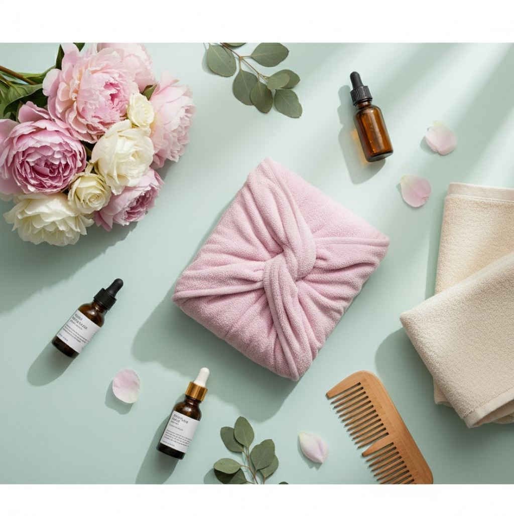 Alternate view of the VelvaBloom quick dry hair wrap, showcasing its soft texture.