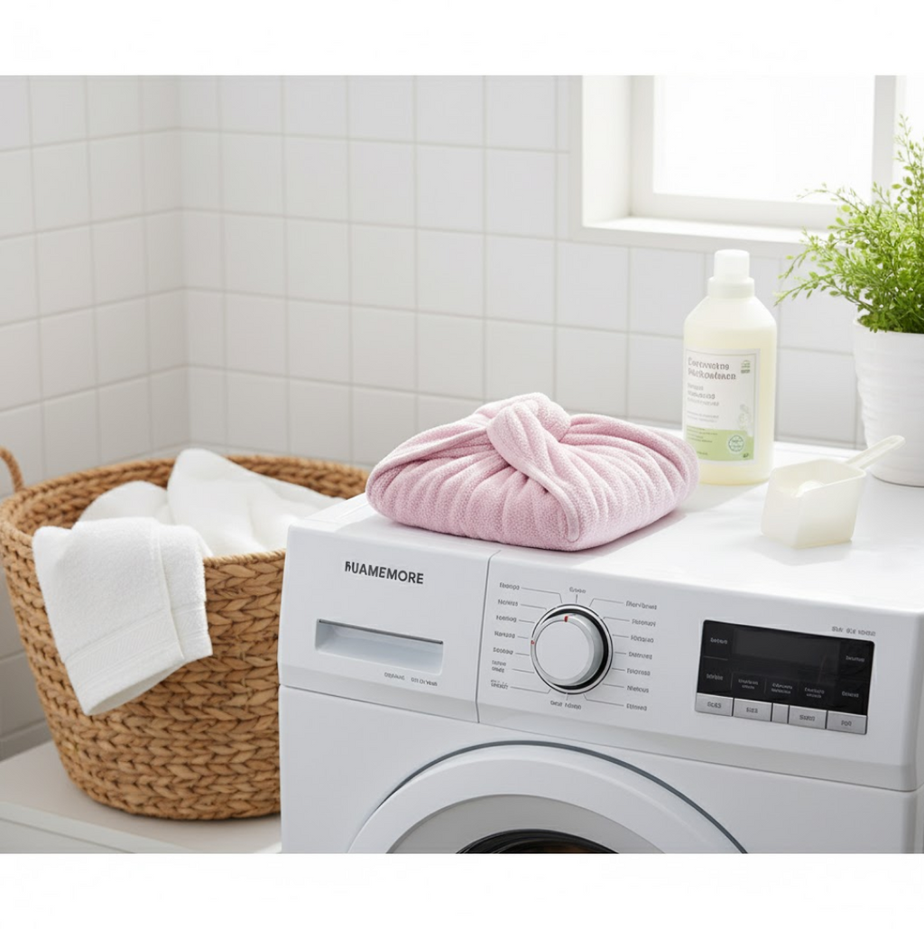 Detailed specifications of the VelvaBloom absorbent hair towel, including weight.