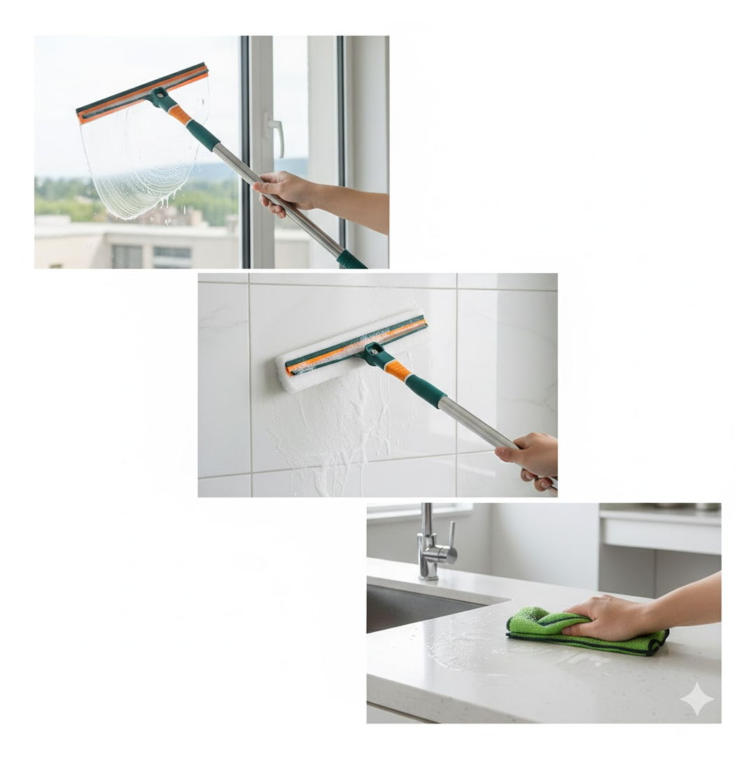 Close-up of the flexible, bendable head on the 3-in-1 Glass Wiper.
