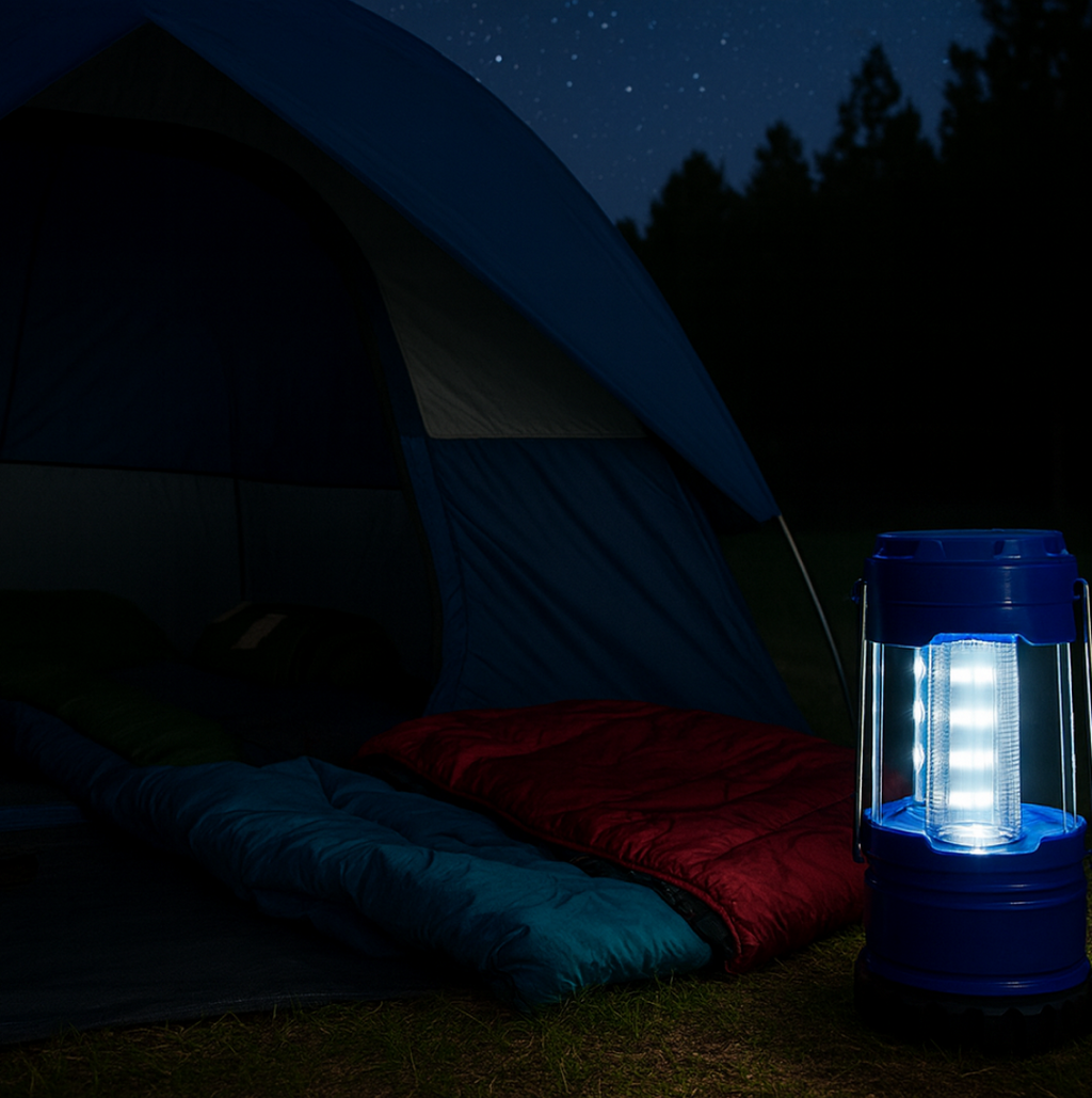 Vastate camping lantern hanging inside a tent, providing ample light.