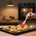 Vibrant multicolor silicone baking tool set displayed on a clean white background.