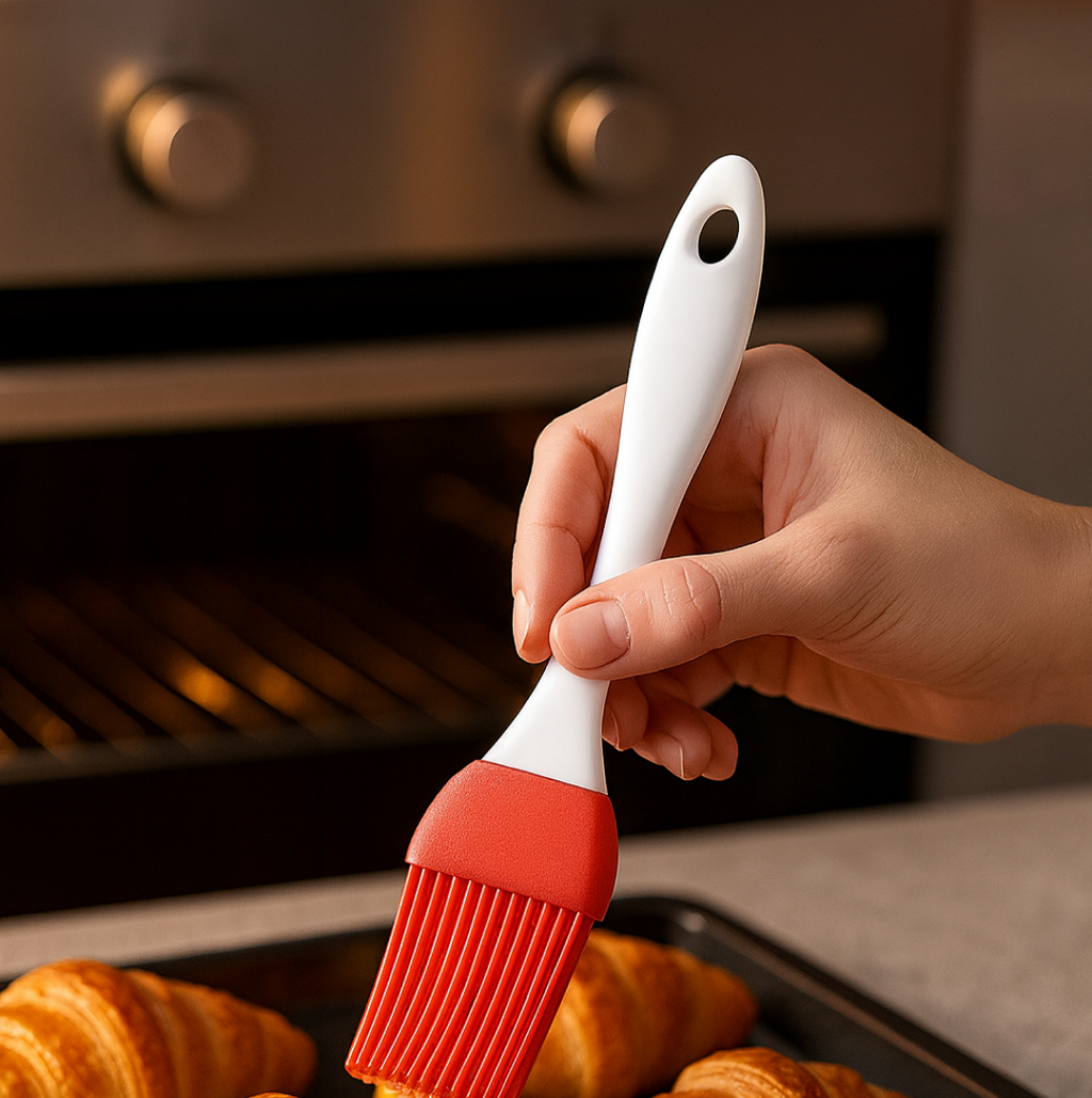 Ergonomic silicone pastry brush with a vibrant colorful handle, ideal for cooking.