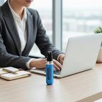 Size comparison of the 5ml mini spray bottle next to a lipstick and coin.