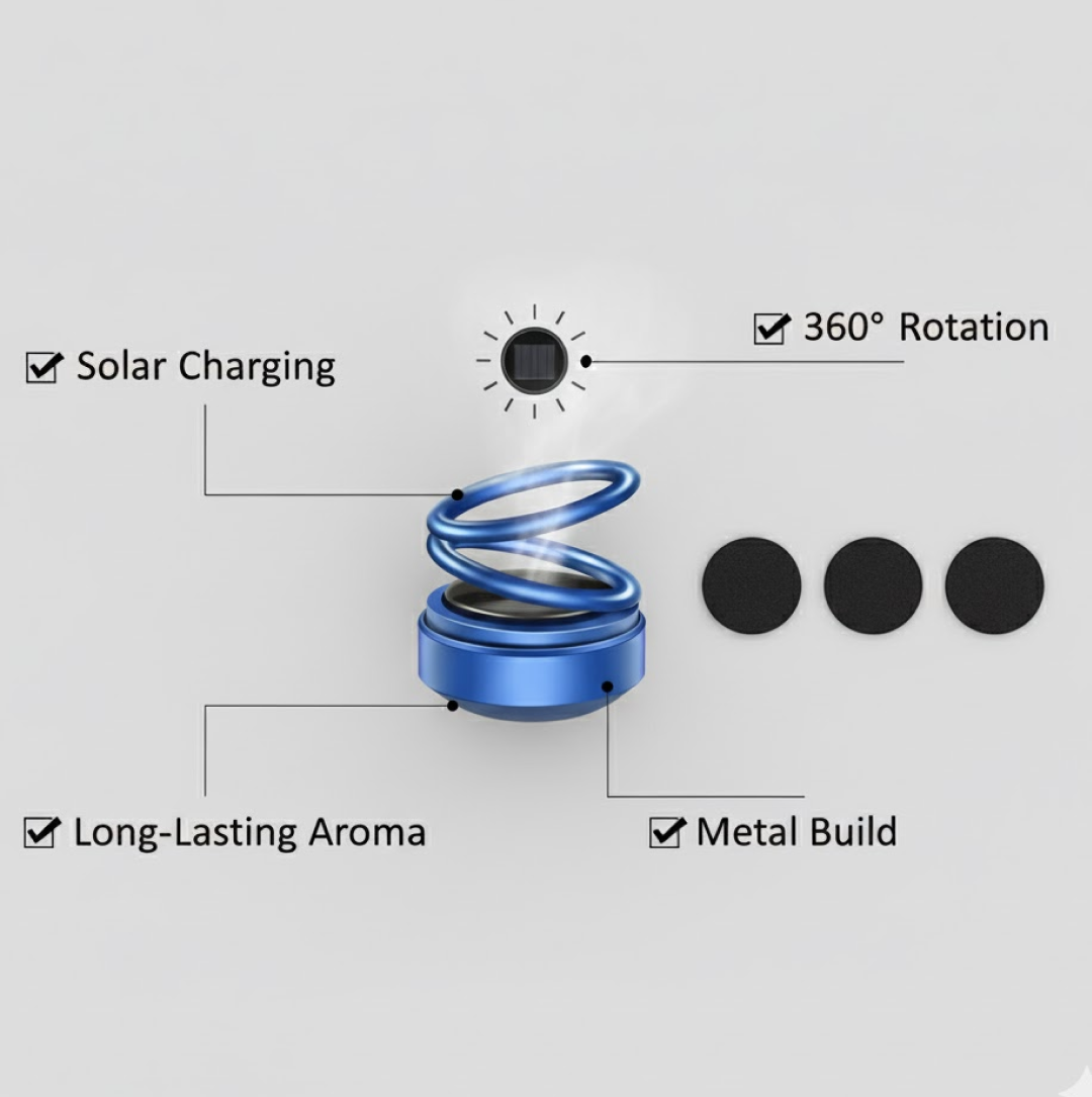 Close-up of the elegant 360° rotating mechanism of the Solar Car Aroma Diffuser.